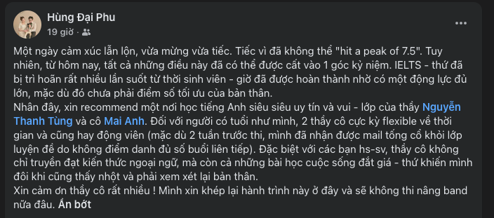 Review của học viên trên Facebook